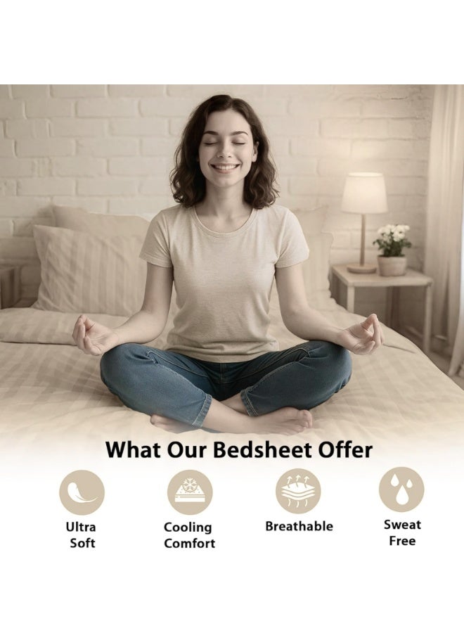 Premium Striped Duvet Set – 6-Piece Cream | Queen Size 210x230 cm | Ultra-Soft, Wrinkle-Resistant & Made in Dubai | Includes Duvet Cover, Fitted Sheet & 4 Pillowcases - Image 2